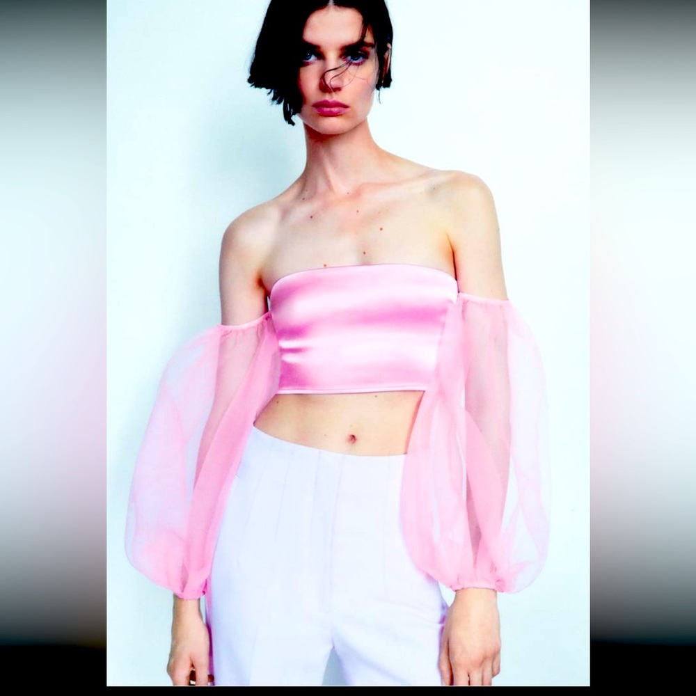 Zara organza combination top, pastel pink